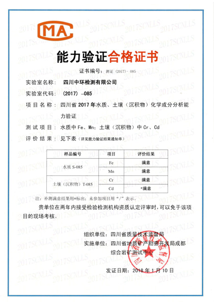 2017年能力验证合格证书